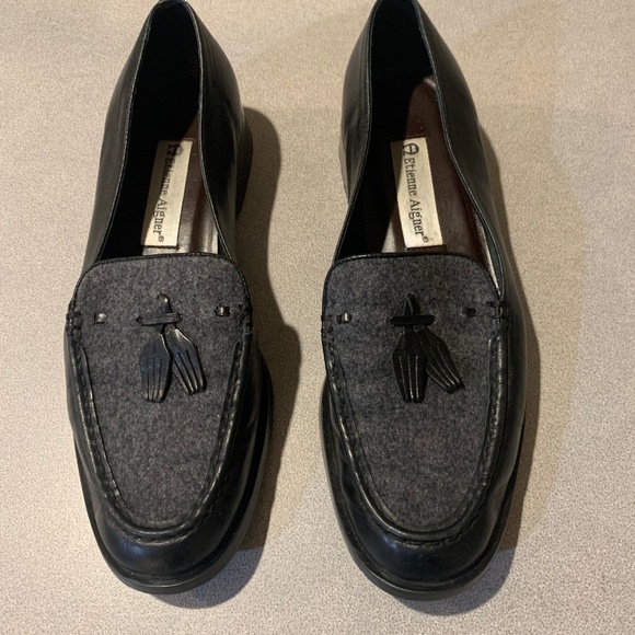 Etienne Aigner Black/Gray  Leather Loafers sz 8.5 M - Picture 1 of 6